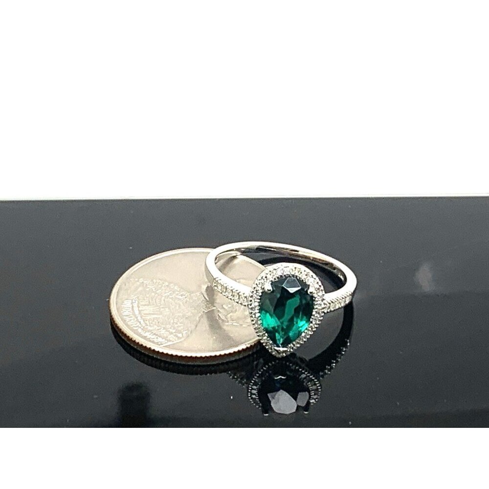 Green Gemstone Diamond Cocktail Ring 14k White Gold Women's Jewelry Size 8 - Picture 12 of 14